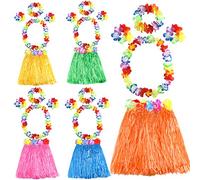 FEPITO 5 Set 25 pezzi Hawaiian Hula Hula Gonne Set Include fiore Leis Collana fascia bracciali Luau Gonne Hawaii Costume tropicale Luau Birthday Party Supplies