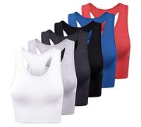 FEPITO 6 Pezzi Top da Donna Basic Canotte Sport Canotte in Cotone Top Senza Maniche a Spalle Scoperte Camicie da Allenamento Canotte da Donna, Medio-Piccole
