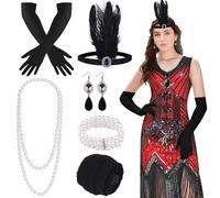 FEPITO Abiti flapper anni '20 per donna, abito con frange e paillettes Grande Gatsby per donna con accessori anni '20, costumi ruggenti anni '20