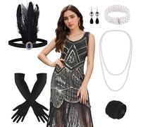FEPITO Abiti flapper anni '20 per donna, abito con frange e paillettes Grande Gatsby per donna con accessori anni '20, costumi ruggenti anni '20