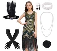 FEPITO Abiti flapper anni '20 per donna, abito con frange e paillettes Grande Gatsby per donna con accessori anni '20, costumi ruggenti anni '20