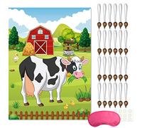 FEPITO Gioco Pin The Tail on The Cow per Feste di Compleanno con Code da 24 Pezzi per Decorazioni per Feste in Fattoria, Decorazioni per Feste di Compleanno per Bambini
