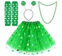 FEPITO Il set di accessori per costumi da sfilata di San Patrizio include gonna di tulle tutu verde acetosella e collana di archetto di trifoglio per la decorazione di San Patrizio Forniture per feste