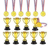 FEPITO Medaglie da Trofeo da 30 Pezzi Set da 10 Pezzi Trofeo plastico in Oro e medaglie da 20 Pezzi per premi Kid Party Sports