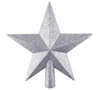 FEPITO Mini puntale per albero di Natale a forma di stella glitterata, infrangibile, decorazione per albero di Natale, decorazione per le vacanze o per la casa (argento, 10,9 cm)