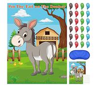 FEPITO Pin The Tail on The Donkey Party Game con 24 Pezzi di Code per Decorazioni per Feste di Compleanno per Bambini, Forniture per Feste circensi di Carnevale