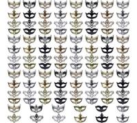 FEQO 108 Pezzi Maschera Veneziane Maschere Antiche Vintage Maschera Retrò Mascherate Veneziana per Uomo Donna Halloween(Volpe, Frecce, Pavone, Signorina)