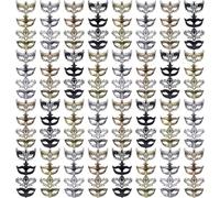 FEQO 128 Pezzi Maschera Veneziane Maschere Antiche Vintage Maschera Retrò Mascherate Veneziana per Uomo Donna Halloween(Volpe, Frecce, Pavone, Signorina)