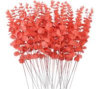 FEQO 36 steli di eucalipto arancione artificiali, foglie di eucalipto decorative, rami di eucalipto finto con foglie finte, stelo di eucalipto finto da 38,1 cm, per vaso, bouquet di nozze, casa,