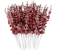 FEQO 36 steli di eucalipto rosso, foglie e rami artificiali da 38 cm per vaso, bouquet da sposa, decorazione per la casa