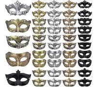FEQO 40 Pezzi Maschera Veneziana Maschere Antiche Vintage Maschere Veneziane Maschera da Ballo per Donna Uomo Carnevale Halloween