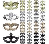 FEQO 64 Pezzi Veneziana Maschera Maschere Antiche Vintage Maschere Veneziane Maschera da Ballo per Donna Uomo Carnevale Halloween