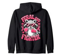 Feral And Fighter Breast Cancer Awareness Boxing Raccoon Felpa con Cappuccio