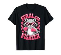 Feral And Fighter Breast Cancer Awareness Boxing Raccoon Maglietta