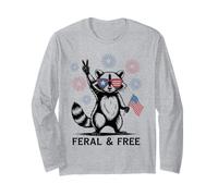 Feral And Free Procione Occhiali USA Peace Bandiera Festa 4 Maglia a Manica