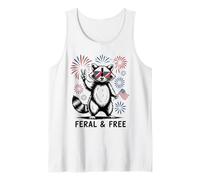 Feral And Free Procione Peace Bandiera Fuochi USA Canotta