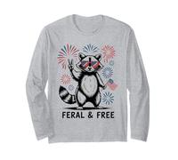 Feral And Free Procione Peace Bandiera Fuochi USA Maglia a Manica