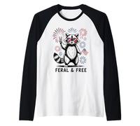 Feral And Free Procione Peace Bandiera Fuochi USA Maglia con Maniche Raglan
