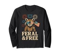 Feral And Free Raccoon Occhiali Stelle 4 Luglio Patriota Maglia a Manica