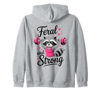 Feral And Strong Breast Cancer Awareness Gym Raccoon Felpa con Cappuccio