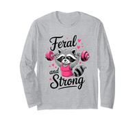 Feral And Strong Breast Cancer Awareness Gym Raccoon Maglia a Manica