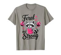 Feral And Strong Breast Cancer Awareness Gym Raccoon Maglietta