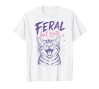 Feral But Cute Cat Lover Funny Chaotic Kitten Owner Maglietta