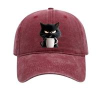 Feral but Fashionable-Cat Coffee Cap,Vintage Low Profile Cotton Baseball Hat Lightweight Breathable Adjustable Caps, Colore: rosso, Taglia unica