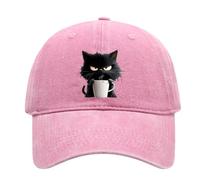 Feral But Fashionable-Cat Coffee Cap,Vintage Low Profile Cotton Baseball Hat,Lightweight Breathable Adjustable Caps, Rosa, Taglia unica