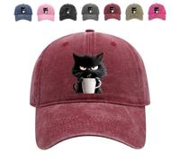 Feral But Fashionable - Cat Hat Edition, Adjustable Frownster Cat Coffee Hat, Grumpy Cat Coffee cap for Women And Men (Wine Red,Taglia Unica)