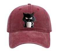 Feral But Fashionable - Cat Hat Edition, Grumpy Cat Coffee cap, Adjustable Frownster Cat Hat, Women Baseball Caps Unisex (Wine Red)