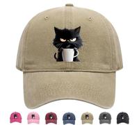 Feral But Fashionable - Cat Hat Edition, Grumpy Cat Coffee cap, Baseball Caps, Lightweight And Breathable Material, Adjustable Frownster Cats Hat (Khaki)