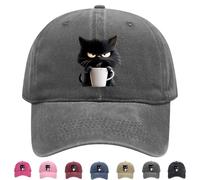 Feral But Fashionable - Cat Hat Edition, Grumpy Cat Coffee cap, Baseball Caps, Lightweight And Breathable Material, Adjustable Frownster Cats Hat (Gray)