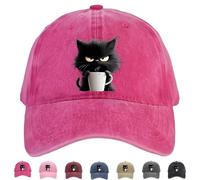 Feral But Fashionable - Cat Hat Edition, Grumpy Cat Coffee cap, Baseball Caps, Lightweight And Breathable Material, Adjustable Frownster Cats Hat (Rose Red)