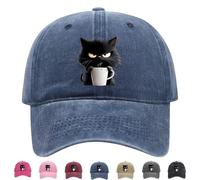 Feral But Fashionable - Cat Hat Edition, Grumpy Cat Coffee cap, Baseball Caps, Lightweight And Breathable Material, Adjustable Frownster Cats Hat (Navy Blue)