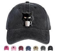 Feral But Fashionable - Cat Hat Edition, Grumpy Cat Coffee cap, Baseball Caps, Lightweight And Breathable Material, Adjustable Frownster Cats Hat (Black)