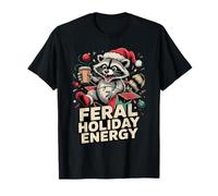 Feral Holiday Energy Divertente Procione Natale Maglietta