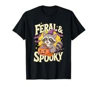 Feral & Spooky Funny Creepy Witch Raccoon Halloween Maglietta