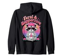 Feral & Supportive Breast Cancer Awareness Cute Raccoon Felpa con Cappuccio