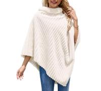 Ferand Poncho da donna accogliente a righe in pelliccia sintetica, morbida sciarpa morbida per l'inverno, bianco, Taglia unica