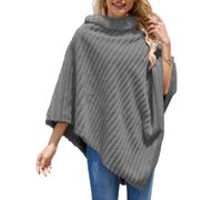 Ferand Poncho da donna accogliente a righe in pelliccia sintetica, morbida sciarpa morbida per l'inverno, grigio., Taglia unica