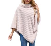 Ferand Poncho da donna accogliente a righe in pelliccia sintetica, morbida sciarpa morbida per l'inverno, beige., Taglia unica