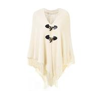 Ferand Poncho da Donna con Apertura sul Davanti Scialle a Mantella con Frange per l'autunno Inverno 2023 - Taglia unica - Beige