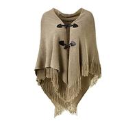 Ferand Poncho da Donna con Apertura sul Davanti Scialle a Mantella con Frange per l'autunno Inverno 2023 - Taglia unica - Cachi