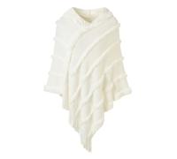 Ferand Poncho da donna con cappuccio, caldo poncho invernale, mantello a righe con frange elegante, bianco, Taglia unica