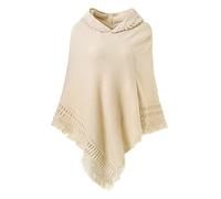 Ferand Poncho da Donna Mantella con Cappuccio e Orlo Sfrangiato - Taglia Unica - Beige