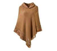 Ferand Poncho da Donna Mantella con Cappuccio e Orlo Sfrangiato - Taglia Unica - Cammello