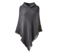 Ferand Poncho da Donna Mantella con Cappuccio e Orlo Sfrangiato - Taglia Unica - Grigio