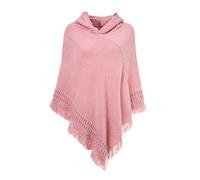 Ferand Poncho da Donna Mantella con Cappuccio e Orlo Sfrangiato - Taglia Unica - Rosa