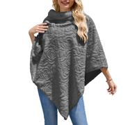 Ferand Poncho, maglione da donna elegante in pelliccia sintetica con motivo a rosa, sciarpa morbida e calda per l'inverno, grigio., Taglia unica